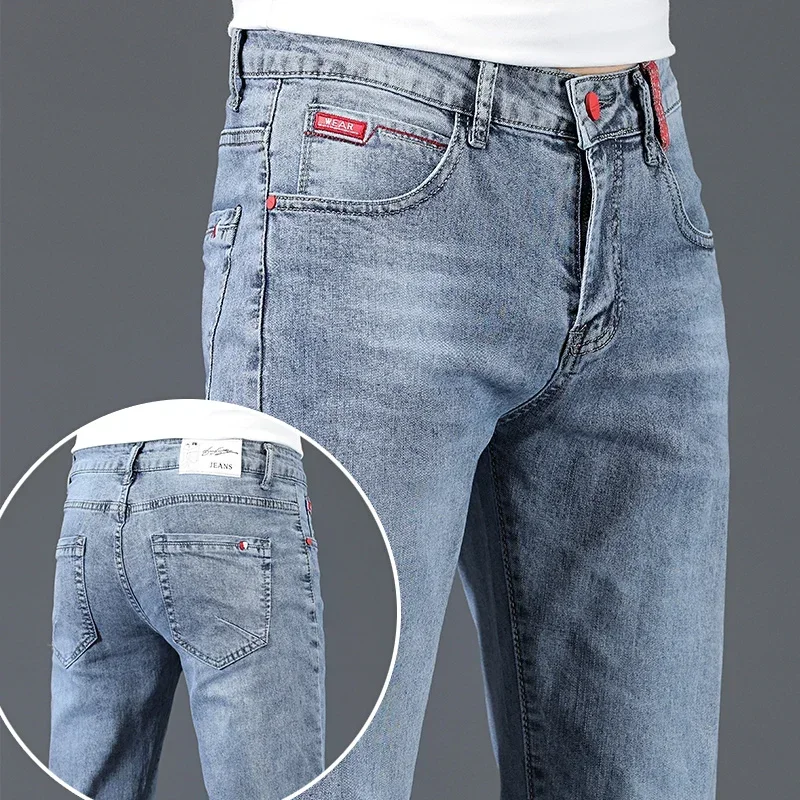 Men'S Fashion Grey Jeans - Pantalones Vaqueros Ajustados de Moda para