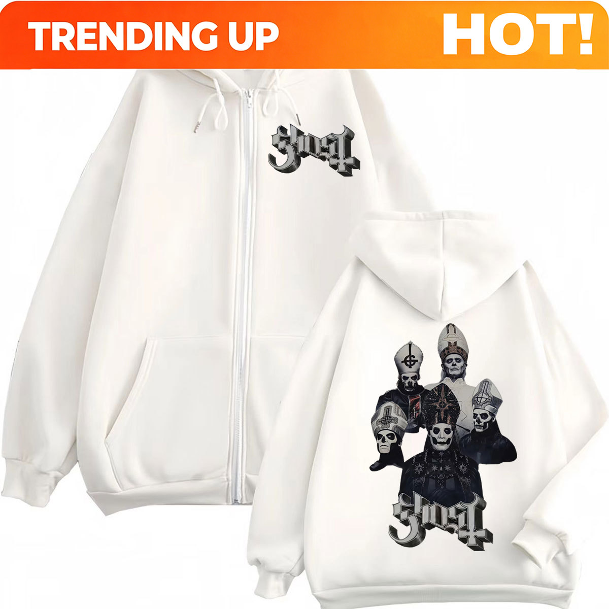 Mens Fashion Zip Up Hoodies - Sudadera con capucha y cremallera Ghost